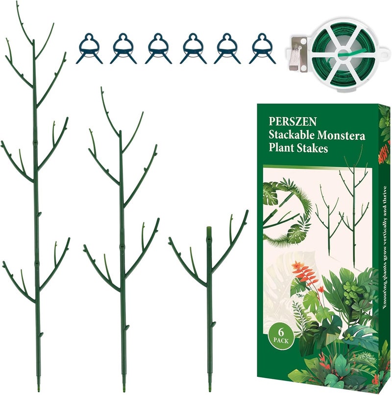PERSZEN 6 Pack Stackable Monstera Plant Support, Plant Stakes for Indoor and Outdoor Plants Use, Garden Stakes for Climbing and Potted Plants, Pothos, Philodendron - Image 1